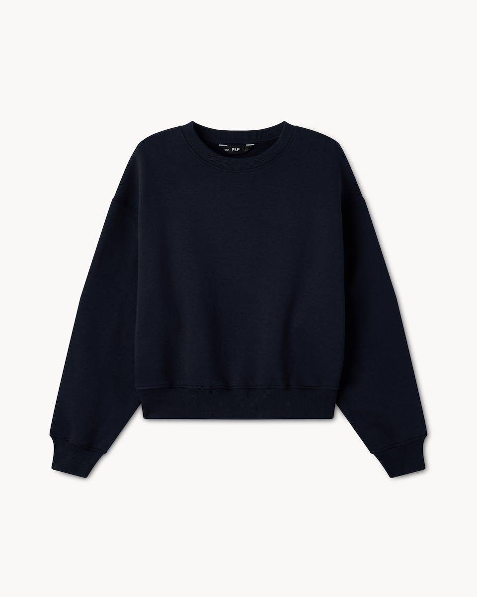 image 1 of F&F Cotton Rich Crew Neck Sweatshirt in Navy