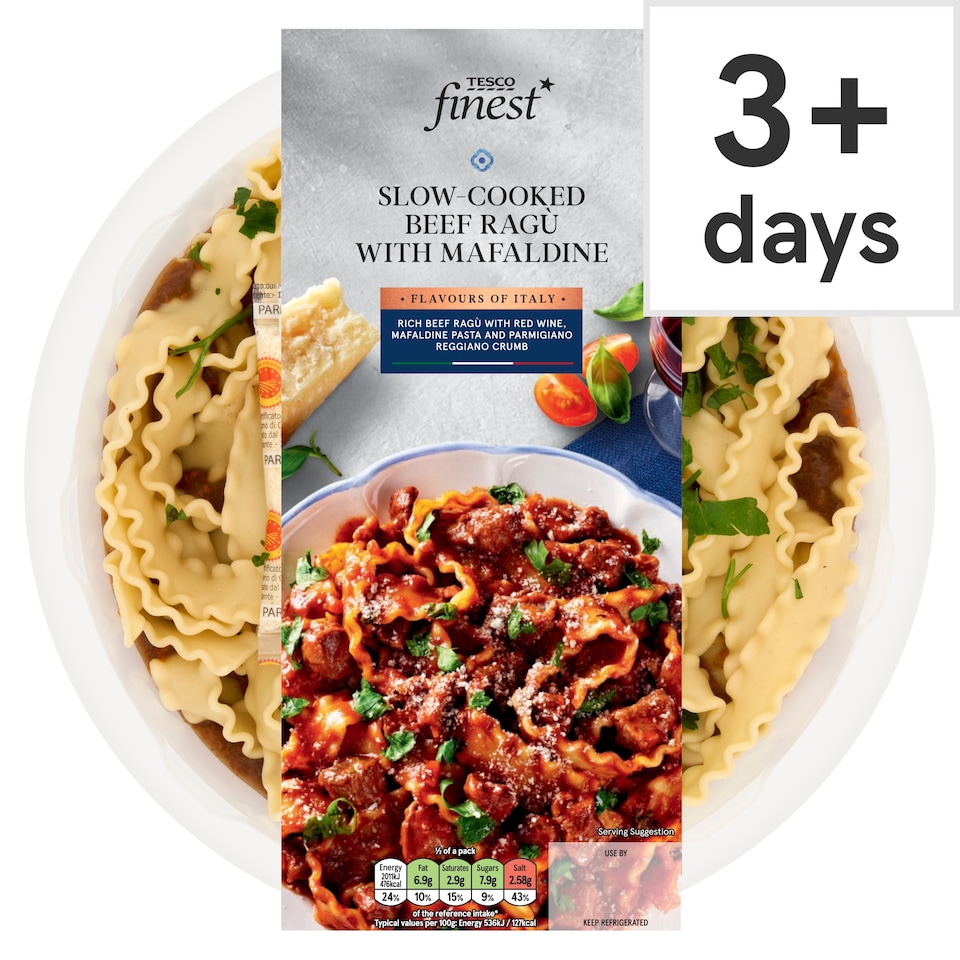 image 1 of Tesco Finest Slow Cooked Beef Ragu with Mafaldine 750g