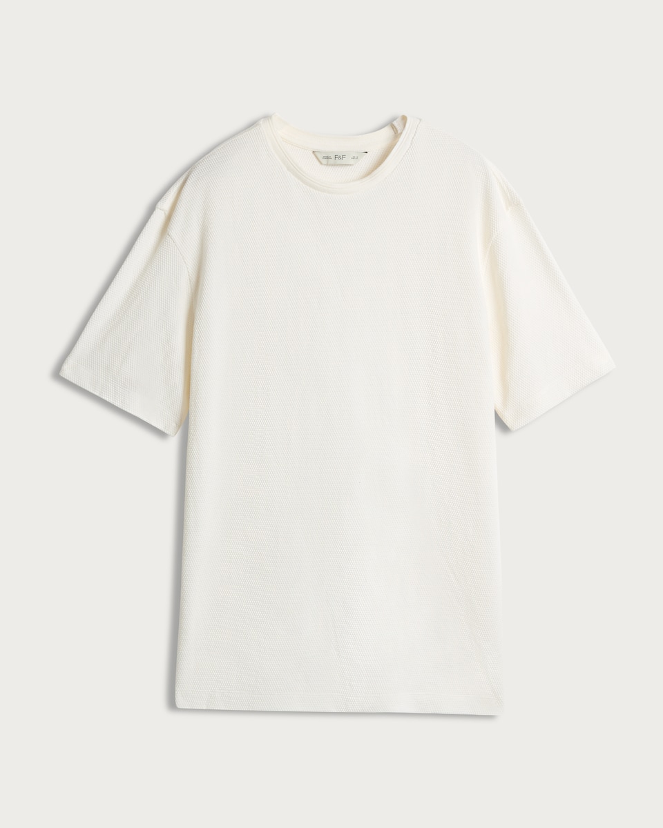 image 1 of F&F Cotton Rich Waffle Textured T-Shirt in Cream