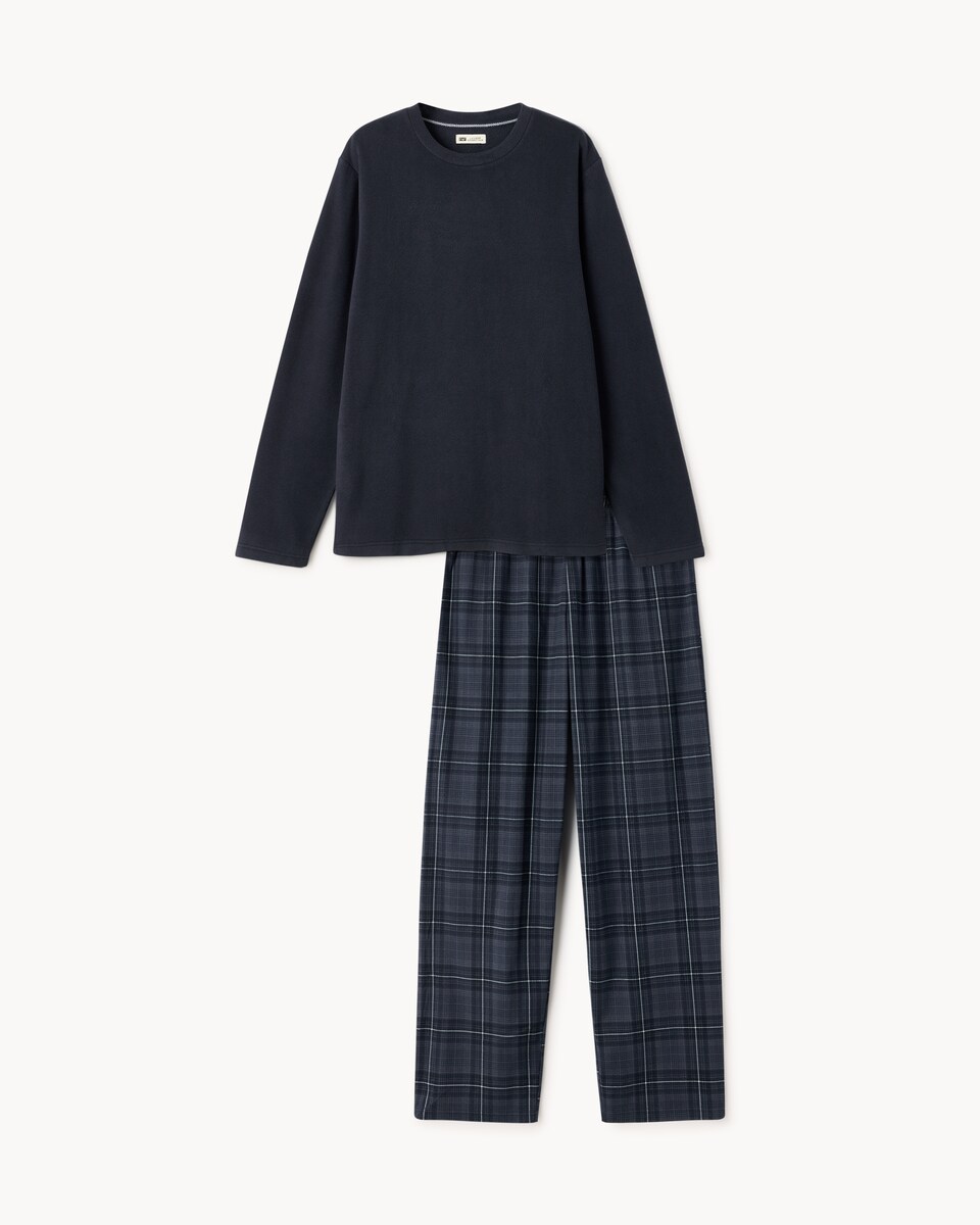 image 1 of F&F Fleece Checked Pyjama Set in Navy