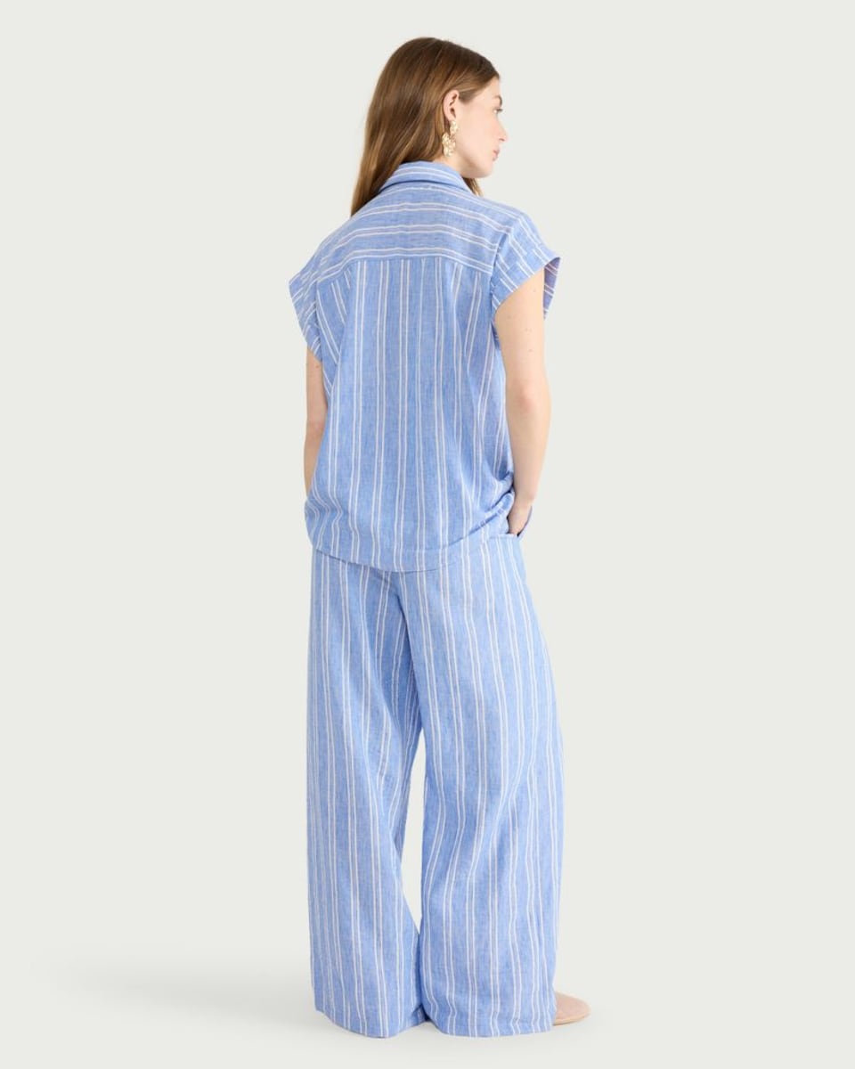 image 1 of F&F Striped Wide Leg Drawstring Trousers in Blue
