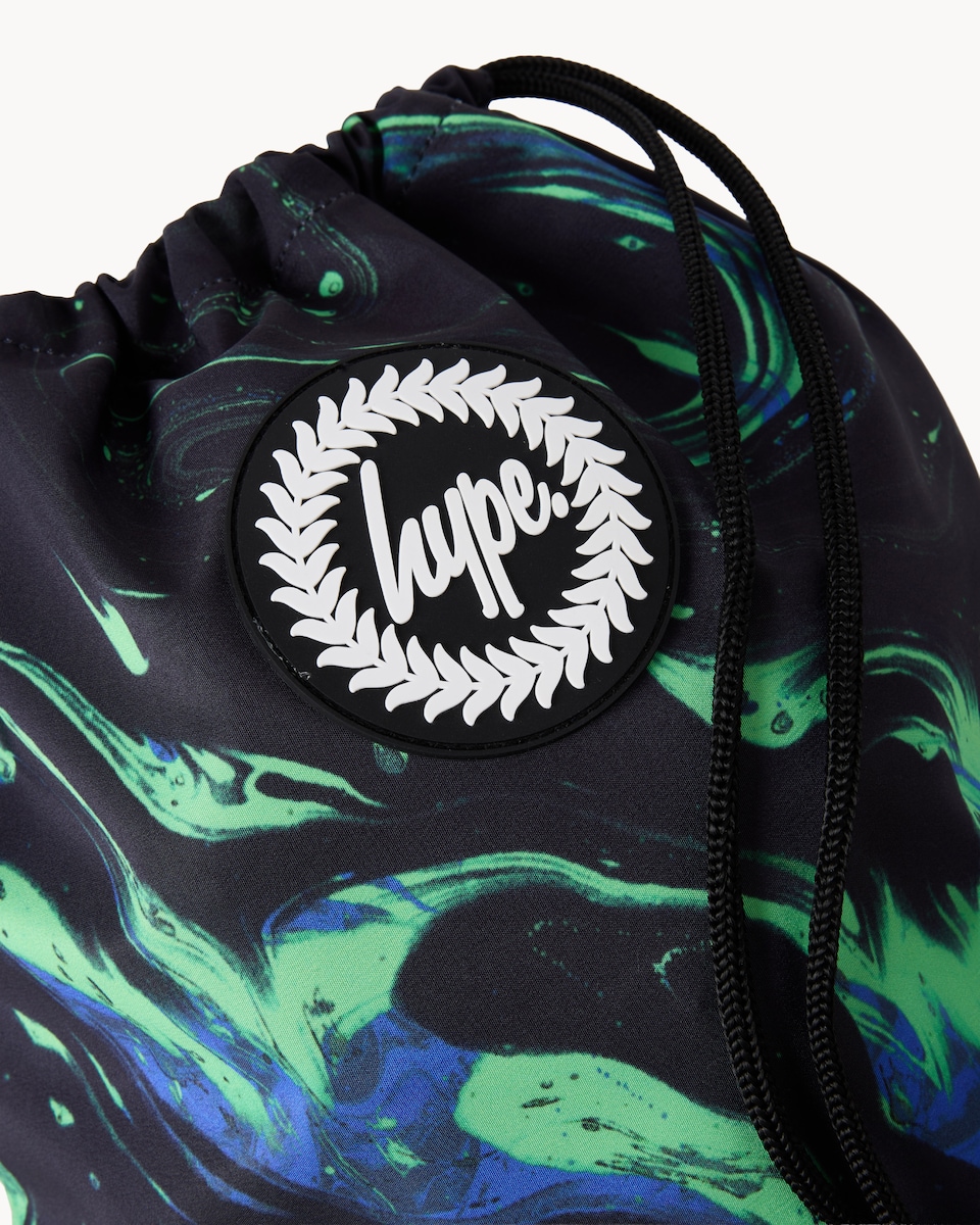 image 1 of Hype Printed Drawstring Bag in Multi Blue
