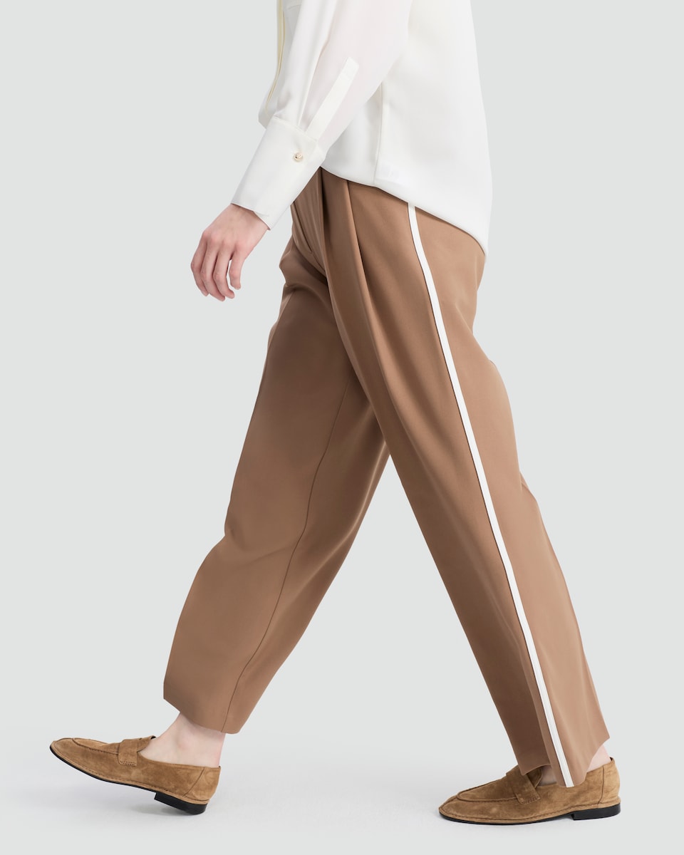 image 1 of F&F Wide Leg Side Stripe Pleated Trousers in Med Nude