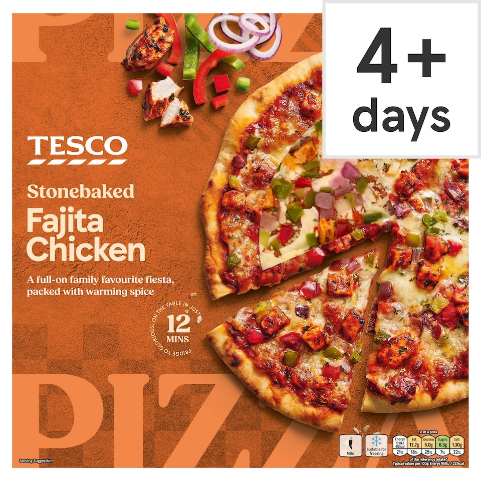 image 1 of Tesco Stonebaked Fajita Chicken Pizza 362g
