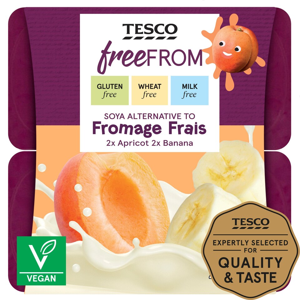 Tesco Free From Apricot & Banana Soya Yogurt 4X90g