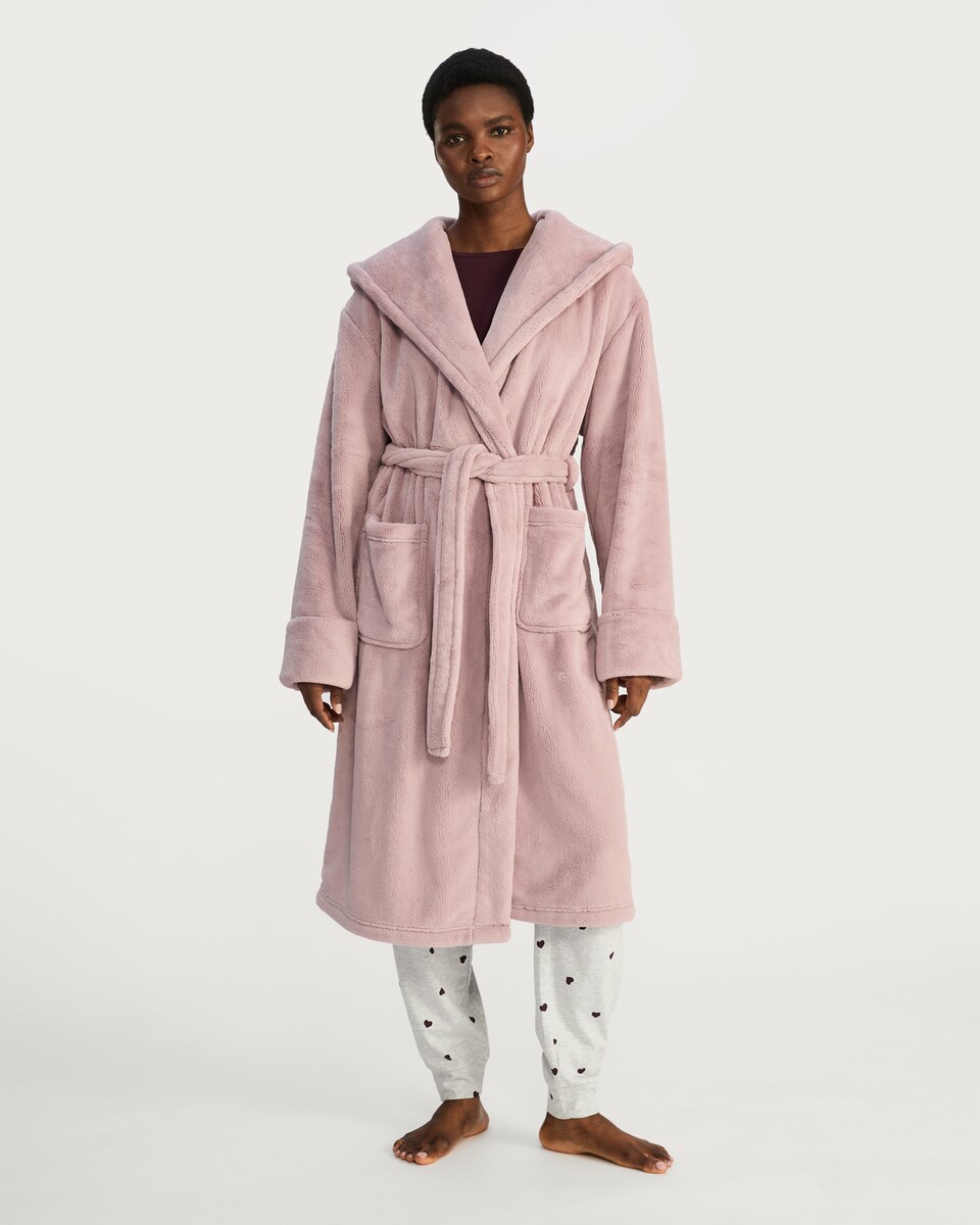 image 1 of F&F Hooded Dressing Gown in Pink