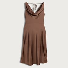 F&F Satin Cowl Neck Tie Back Midi Dress in Brown