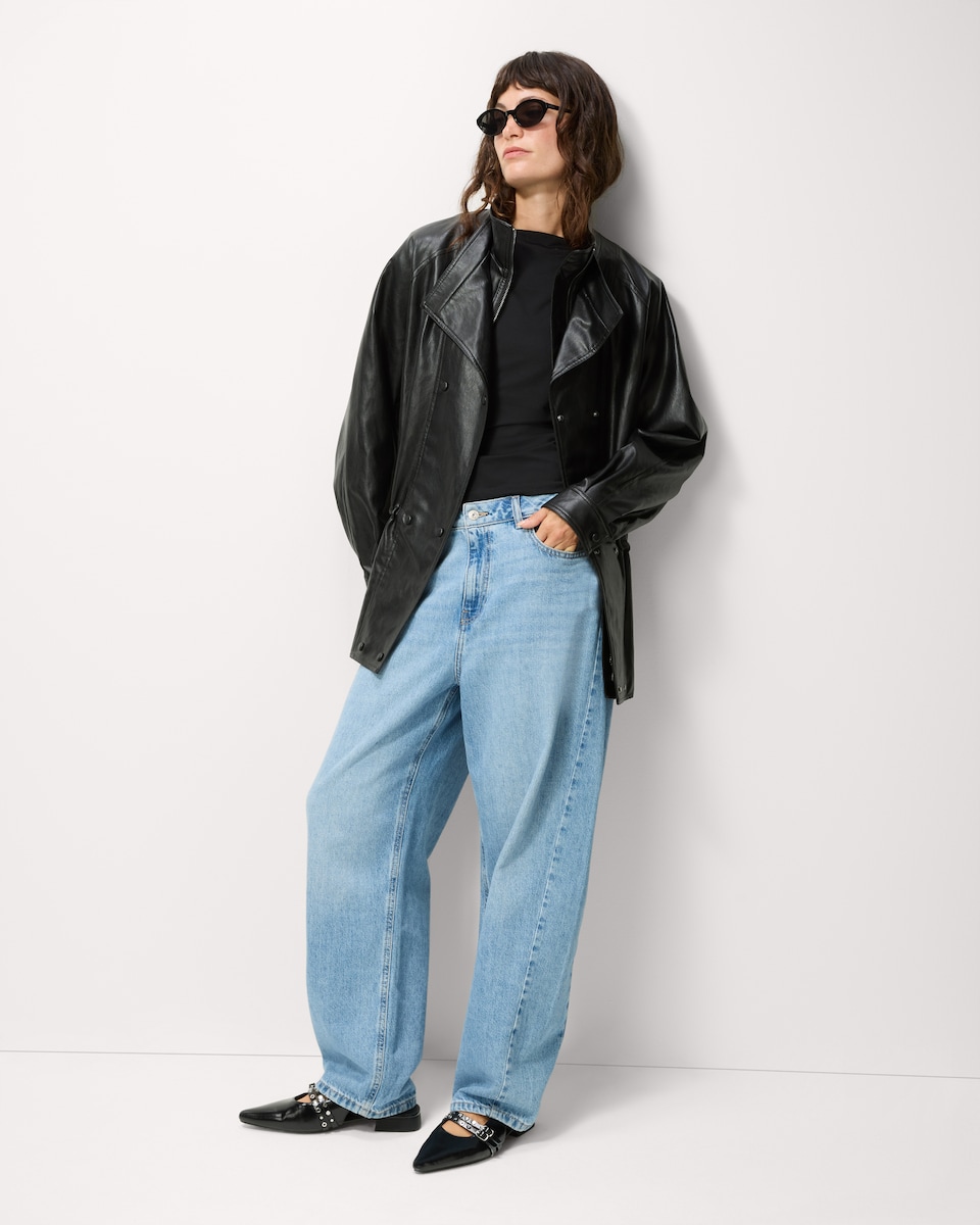 image 1 of F&F Faux Leather Cinched Jacket in Black