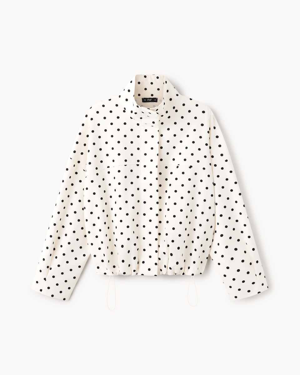 image 1 of F&F Pure Cotton Polka Dot Funnel Neck Track Jacket in Cream