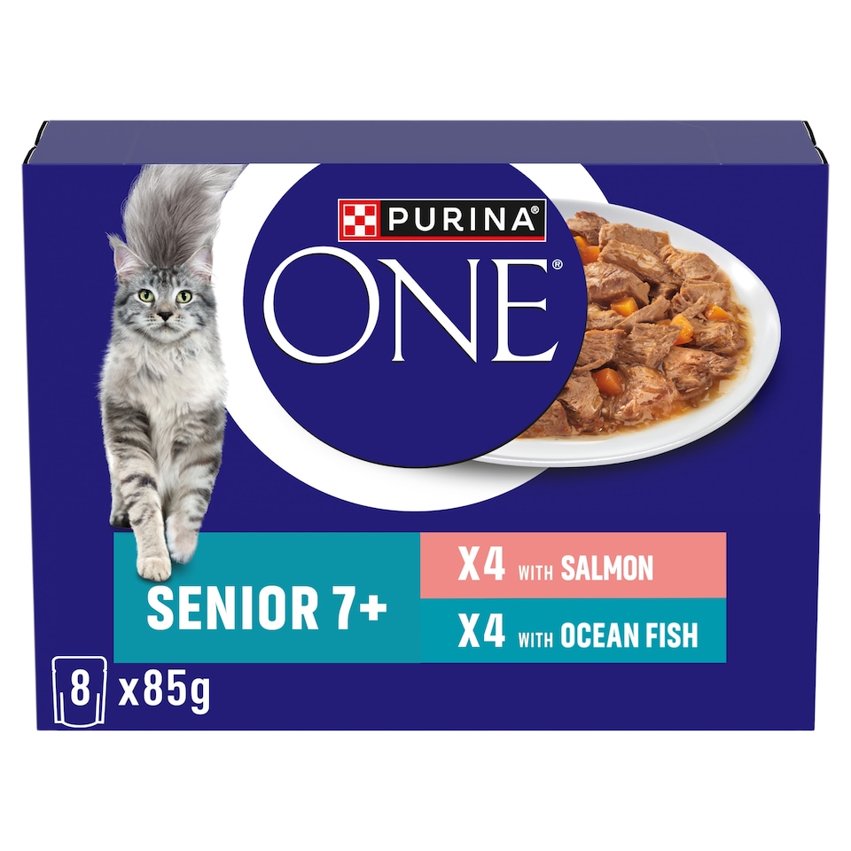 PURINA ONE Senior 7+ Mini Fillets Salmon & Ocean Fish Wet Cat Food 8x85g