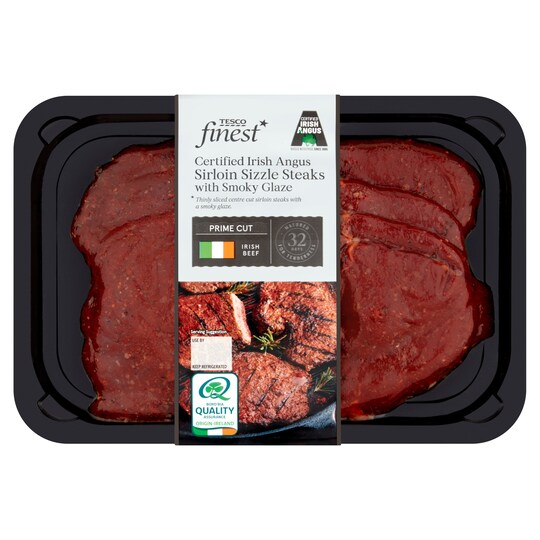 Tesco Finest Sirloin Sizzle Steaks With Smokey Glaze 360G Tesco Groceries