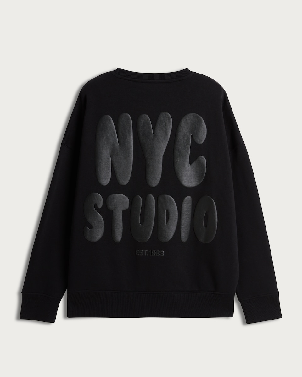 image 1 of F&F Active Cotton Rich NYC Studio Slogan Sweatshirt in Purple