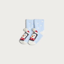 F&F Girls Fluffy Penguin Cosy Socks in Blue Multi