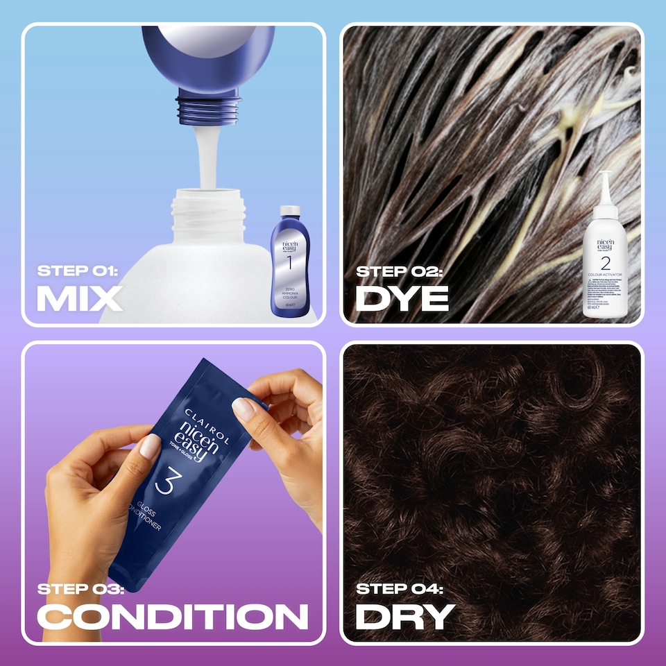 image 1 of CLAIROL NICE'N EASY TONE+GLOSS SEMI PERMANENT HAIR DYE - 300/84 DARKEST BROWN