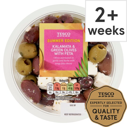 Tesco Kalamata & Green Olives With Feta 150G Tesco Groceries
