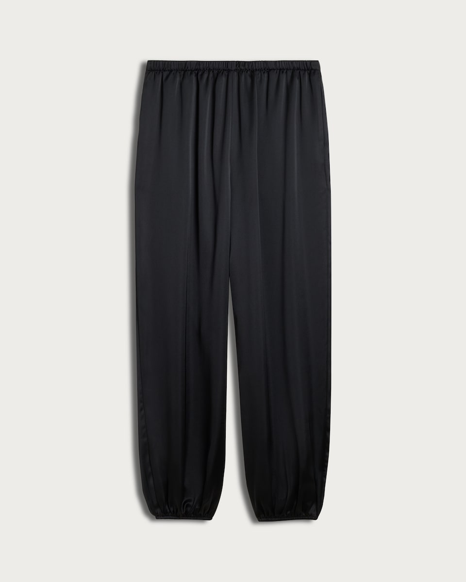 image 1 of F&F Satin Wide Leg Cuffed Trousers in Black