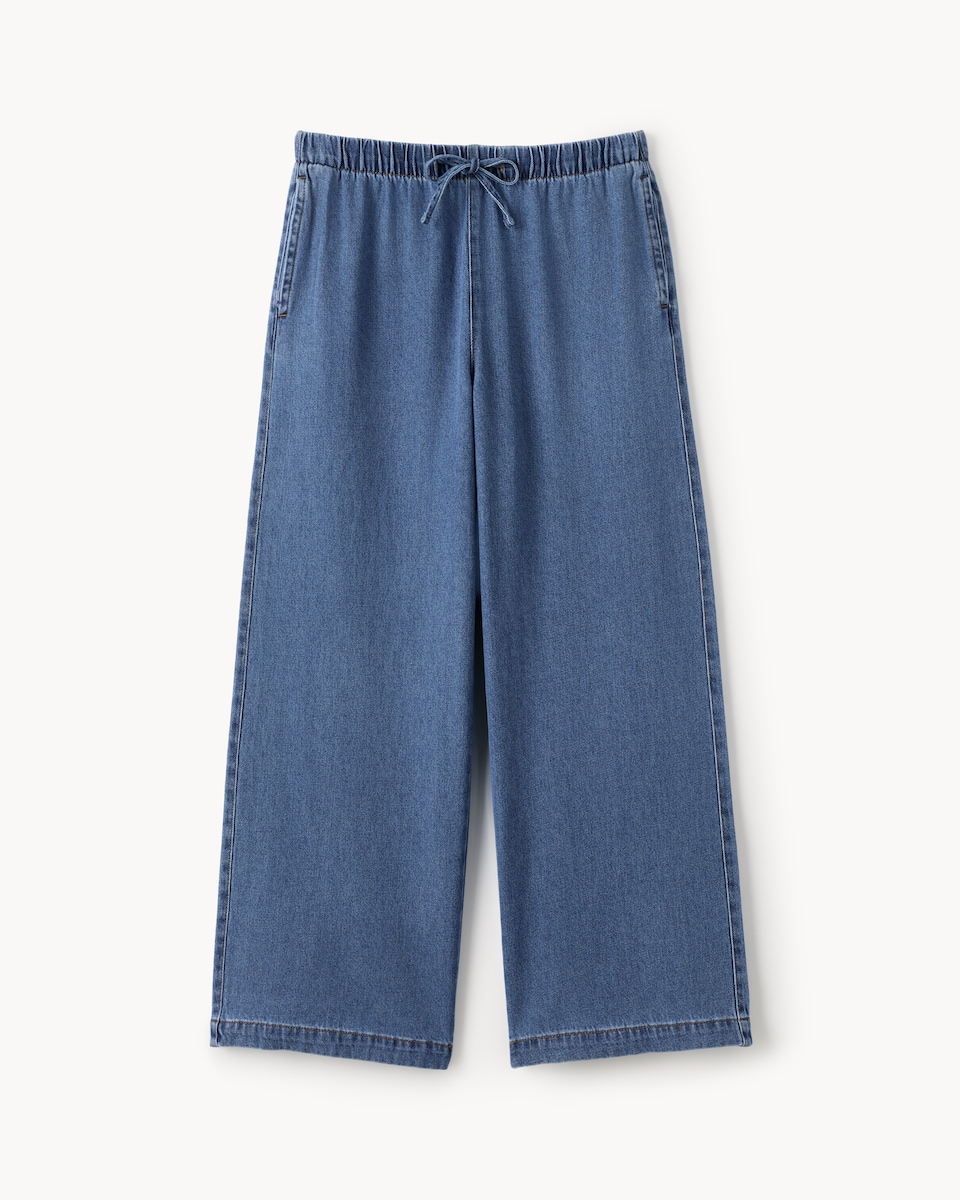 image 1 of F&F Drawstring Wide Leg Jeans in Navy