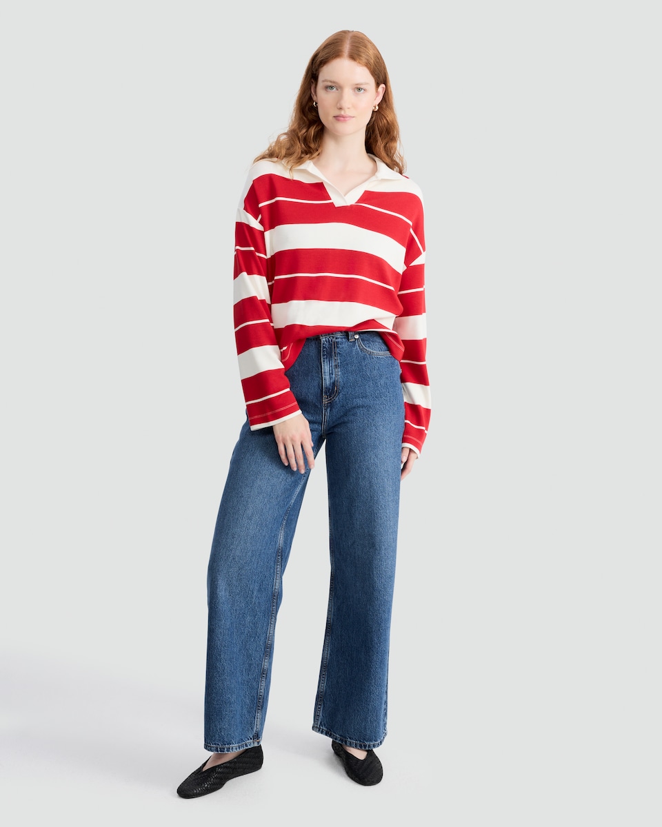 image 1 of F&F Stripe Collared Rugby Top in Multi Red