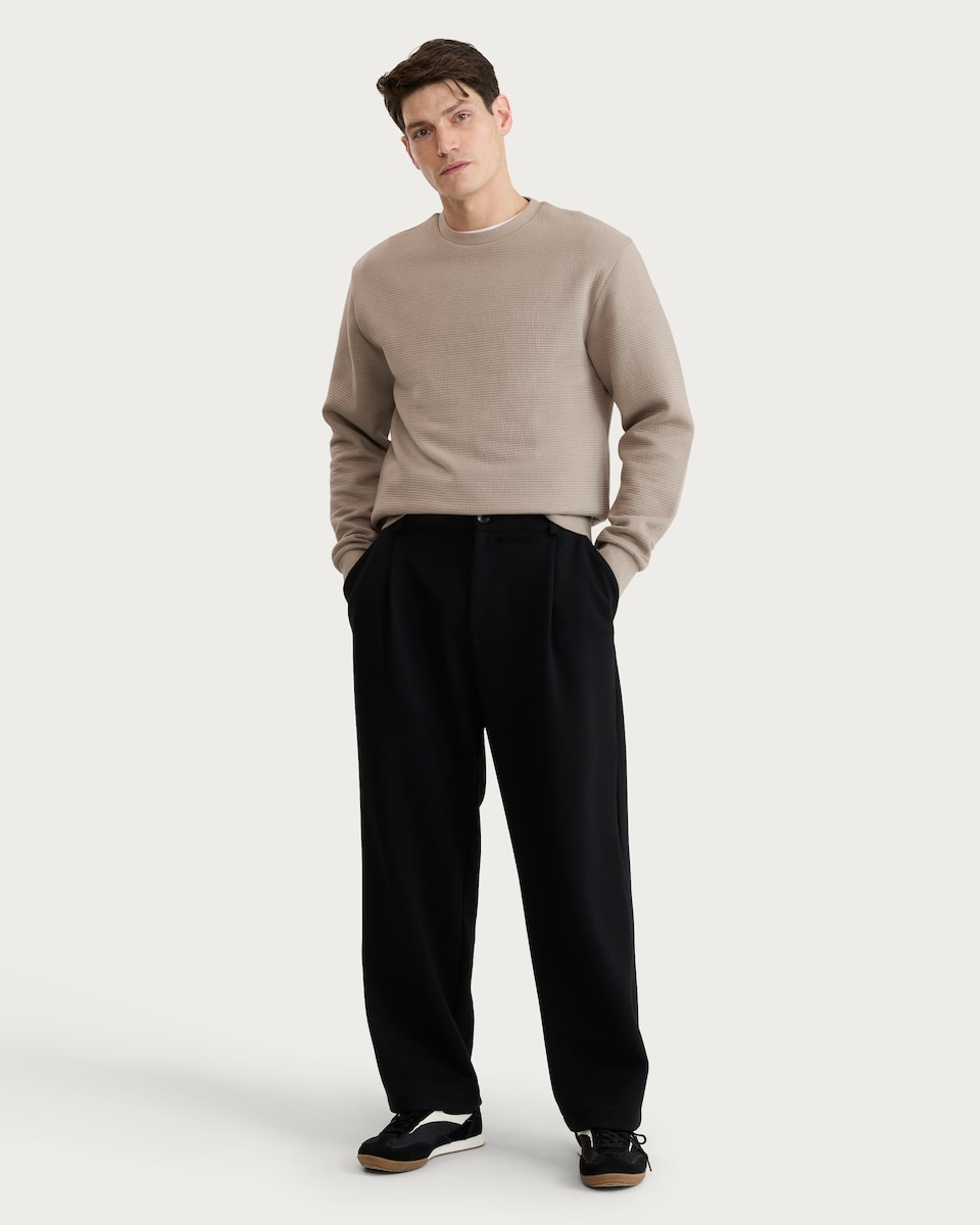 image 1 of F&F Cotton Rich Textured Crew Neck Sweatshirt in Stone