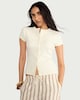 image 1 of F&F Cotton Rich Ribbed Button Up Top in Cream