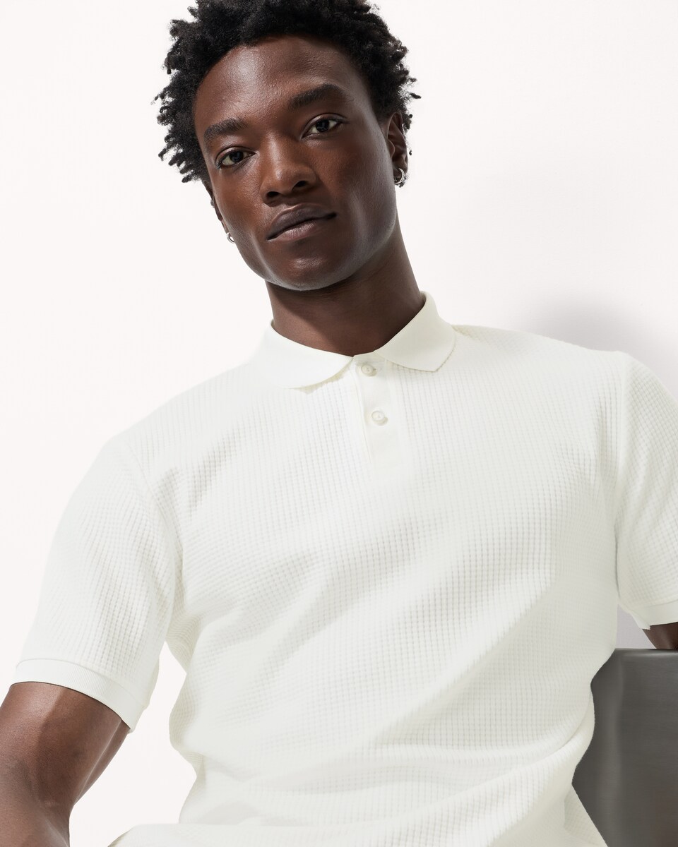 image 1 of F&F Waffle Textured Polo Shirt in White