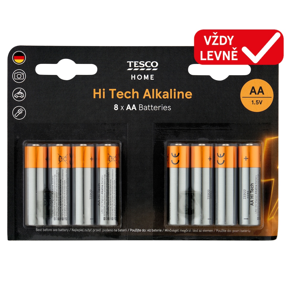 Tesco Home Alkalické baterie AA 8 ks