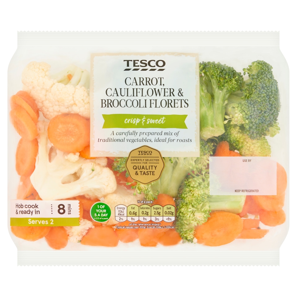 Tesco Carrot, Cauliflower and Broccoli Florets 350g
