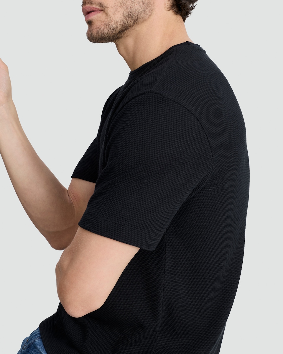 image 1 of F&F Cotton Rich Waffle Textured T-Shirt in Black