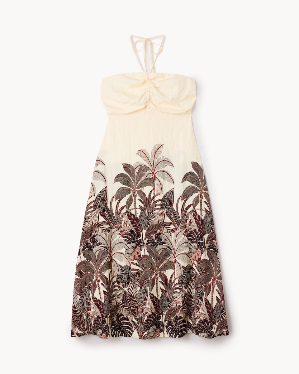 image 1 of The F&F Edit Palm Print Halterneck Midi Dress in Multi Red