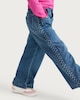 image 2 of F&F Girls Pure Cotton Braided Side Wide Leg Jeans in Blue