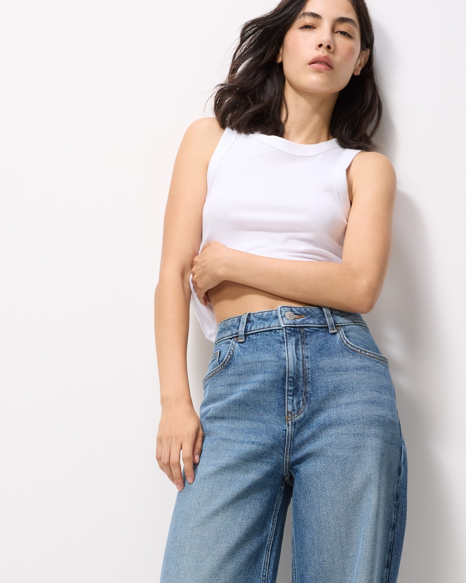 image 1 of F&F High Rise Wide Leg Jeans in Navy