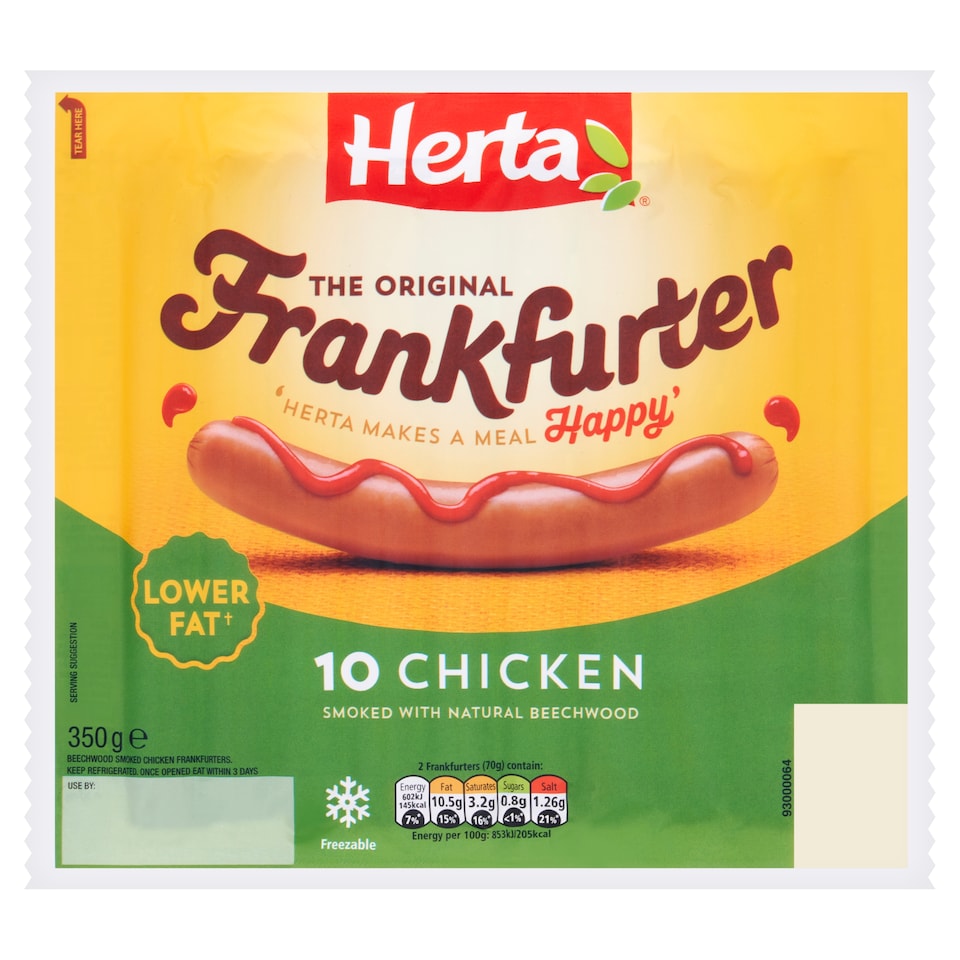 Herta Chicken Frankfurter Hot Dogs 10 Pack 350G