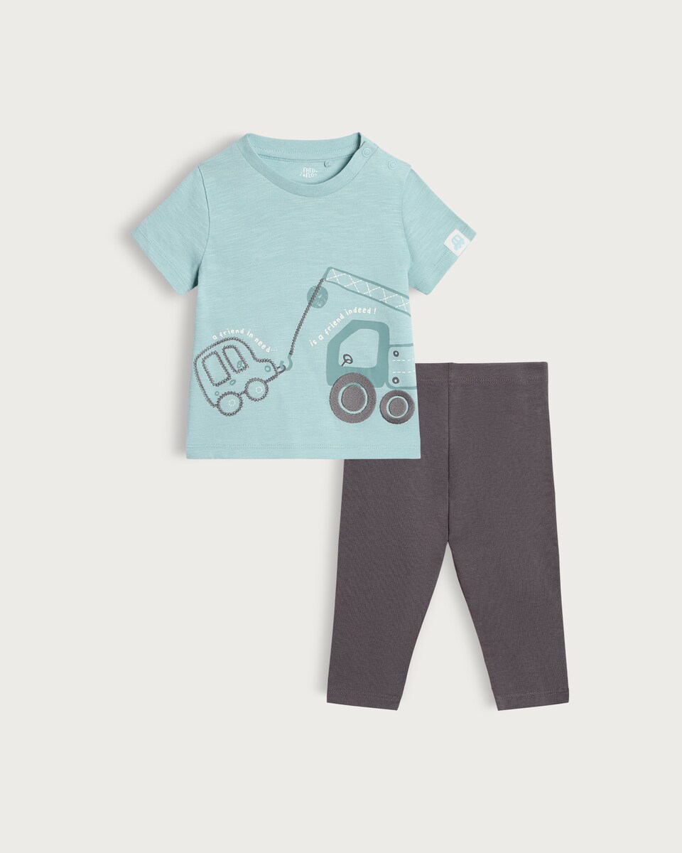 image 1 of F&F Baby 2-Piece Cotton Rich Transport Top and Legging Set in Multi