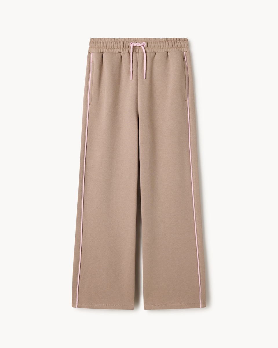 image 1 of F&F Girls Cotton Rich Wide Leg Joggers in Tan