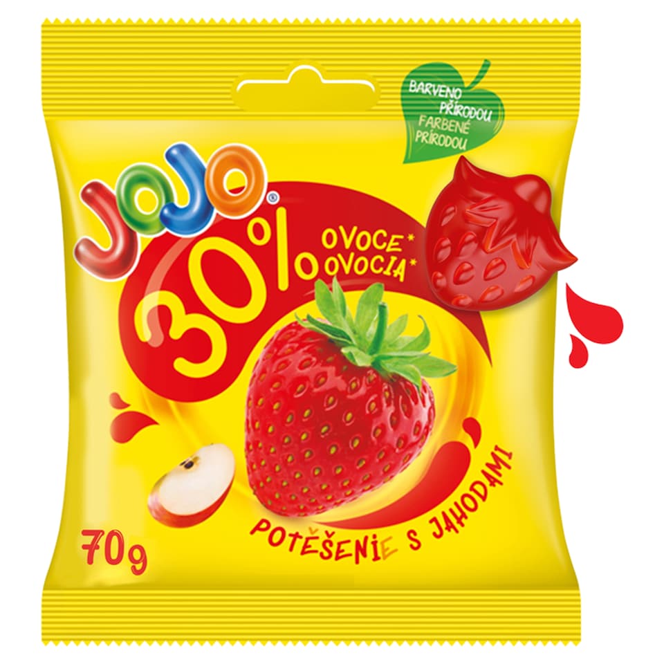 JOJO Potešenie Jahoda želé cukríky s ovocným pyré 70 g