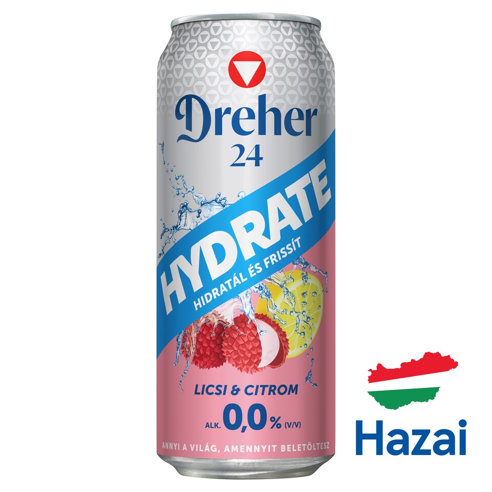 Dreher 24 Hydrate alkoholmentes világos sör és licsi-citrom ízű ital keveréke 0,0% 0,5 l