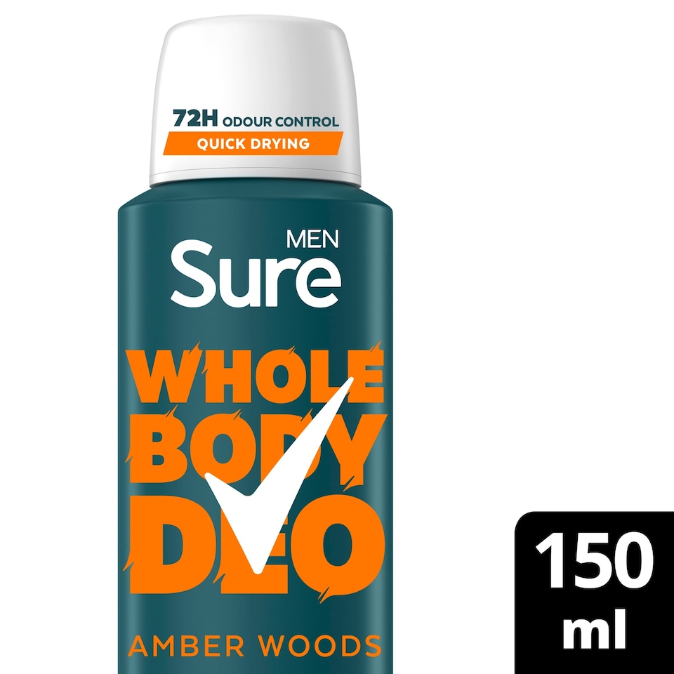 image 1 of Sure Men Amber Woods 72h Whole Body Deodorant Odour Control Spray 150ml