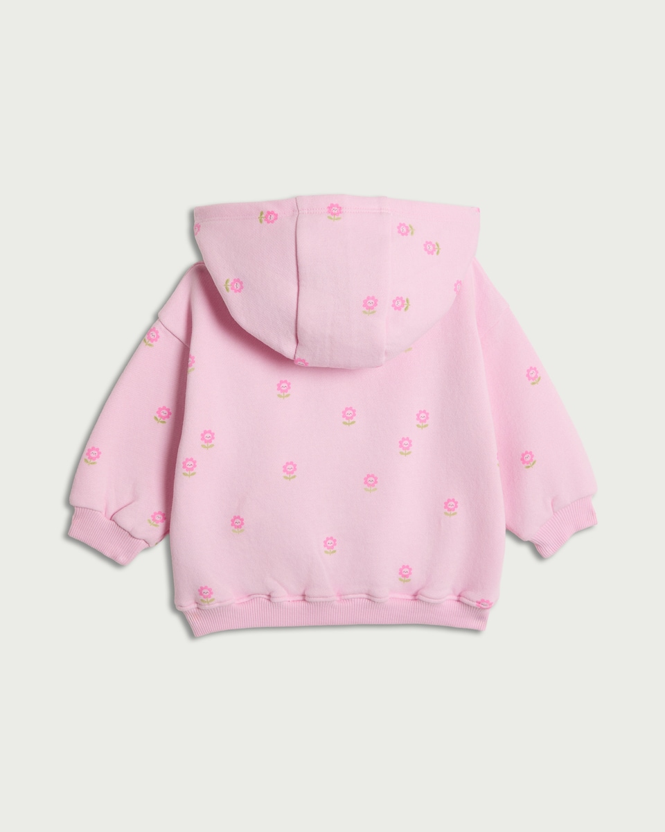 image 1 of F&F Baby Cotton Rich Floral Print Zip Through Hoodie in Pink