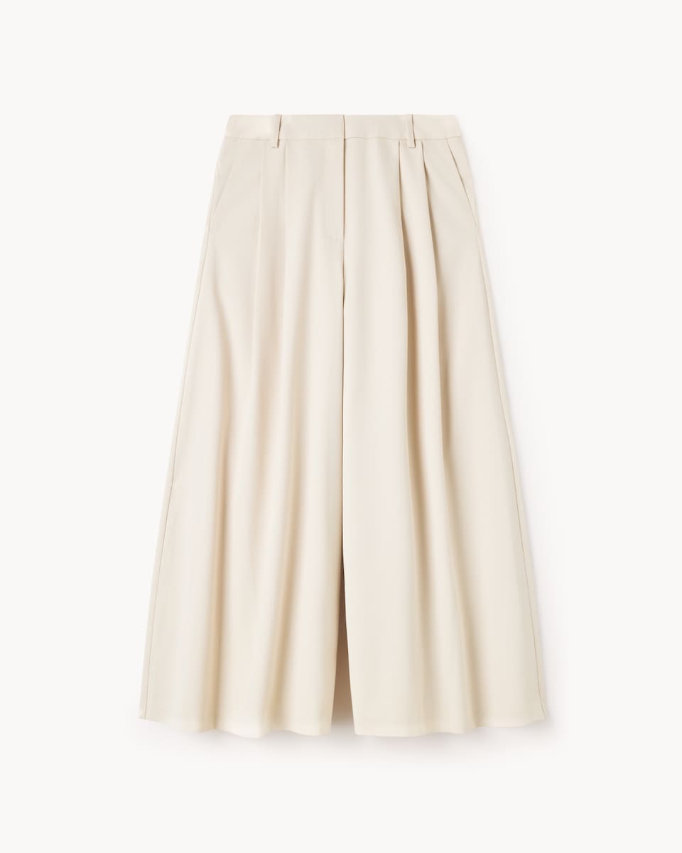 image 1 of F&F Pleated Wide Leg Culottes in Cream