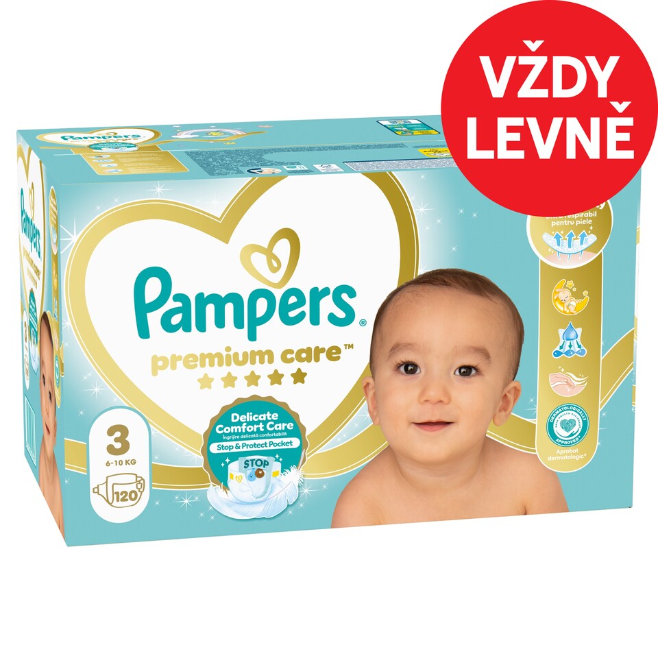 Obrázek 1 pro produkt Pampers Premium Care Velikost 3, 120 Dětské Plenky, 6kg-10kg