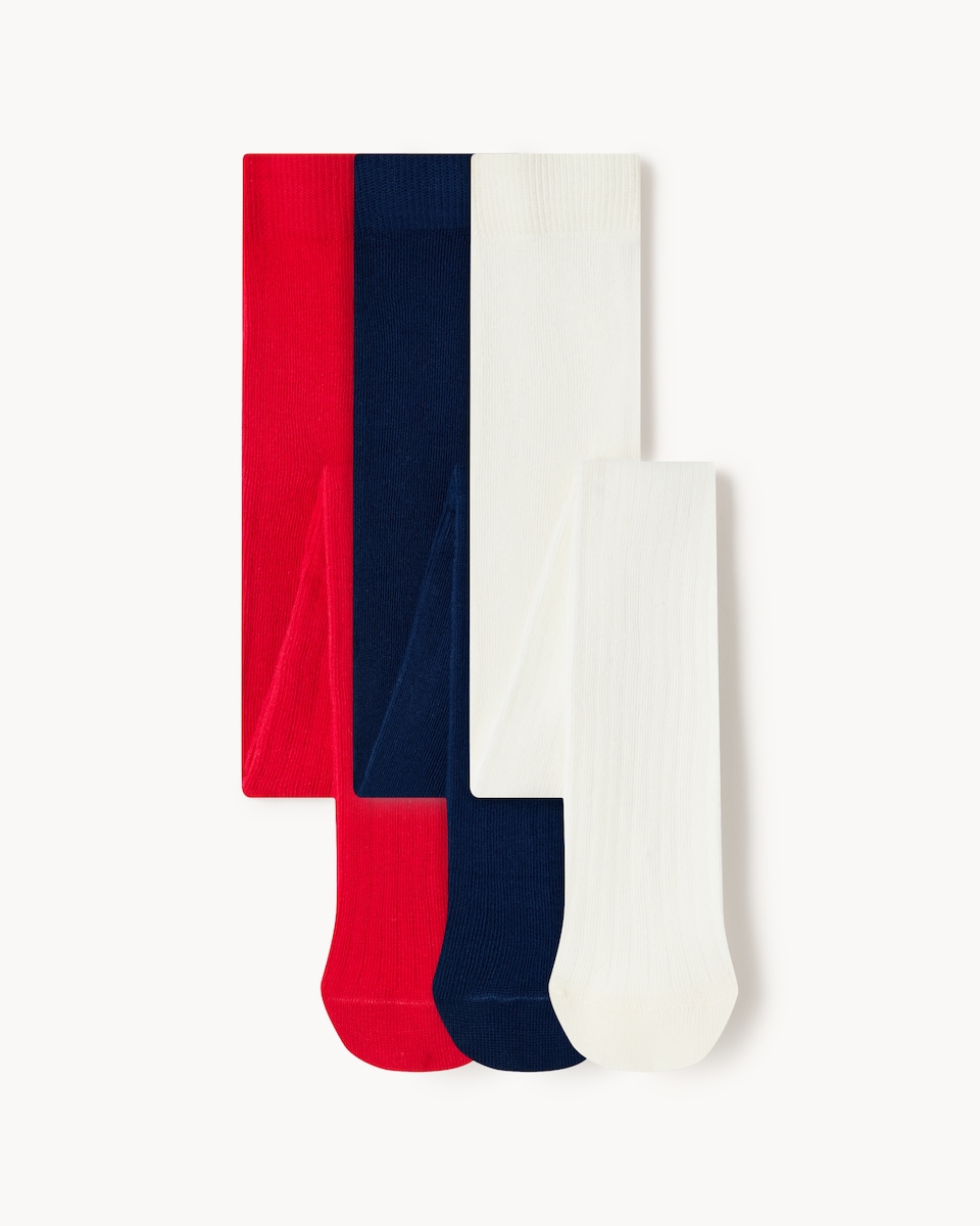 F&F Girls 3-Pack Cotton Rich Ribbed Tights in Multi