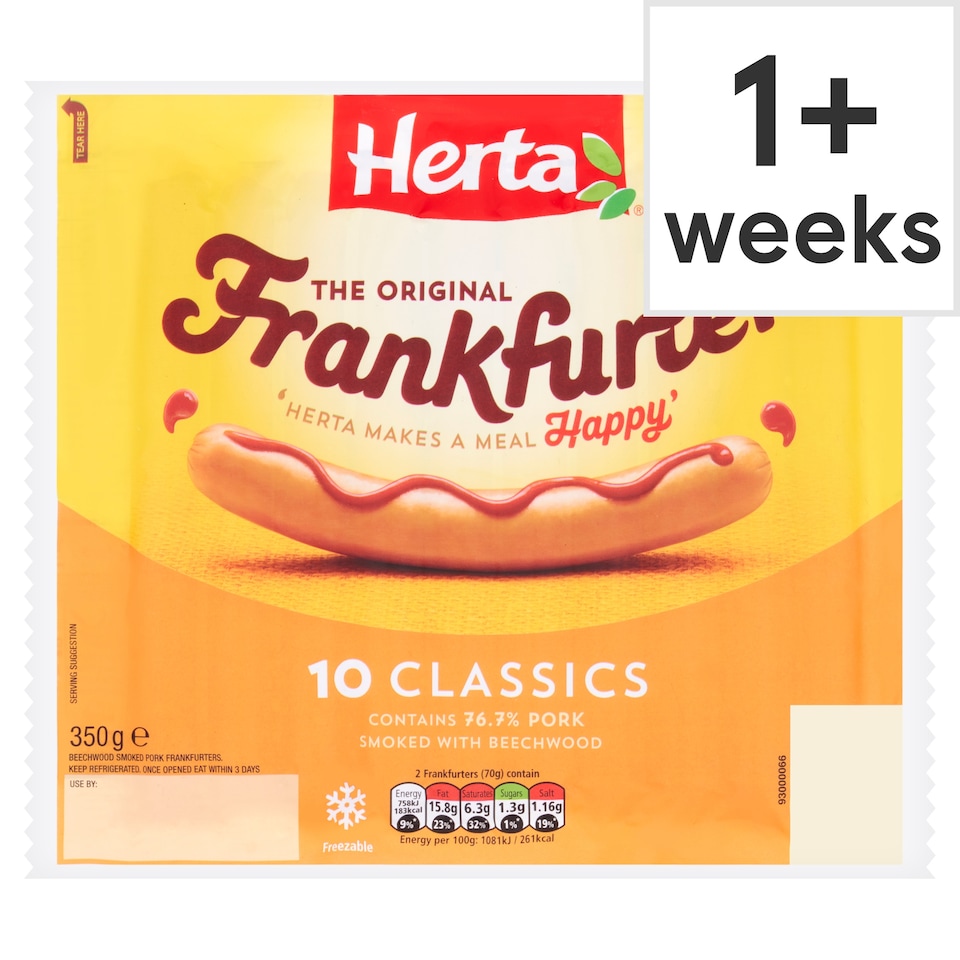 Herta Classic Frankfurter Hot Dogs 10 Pack 350G