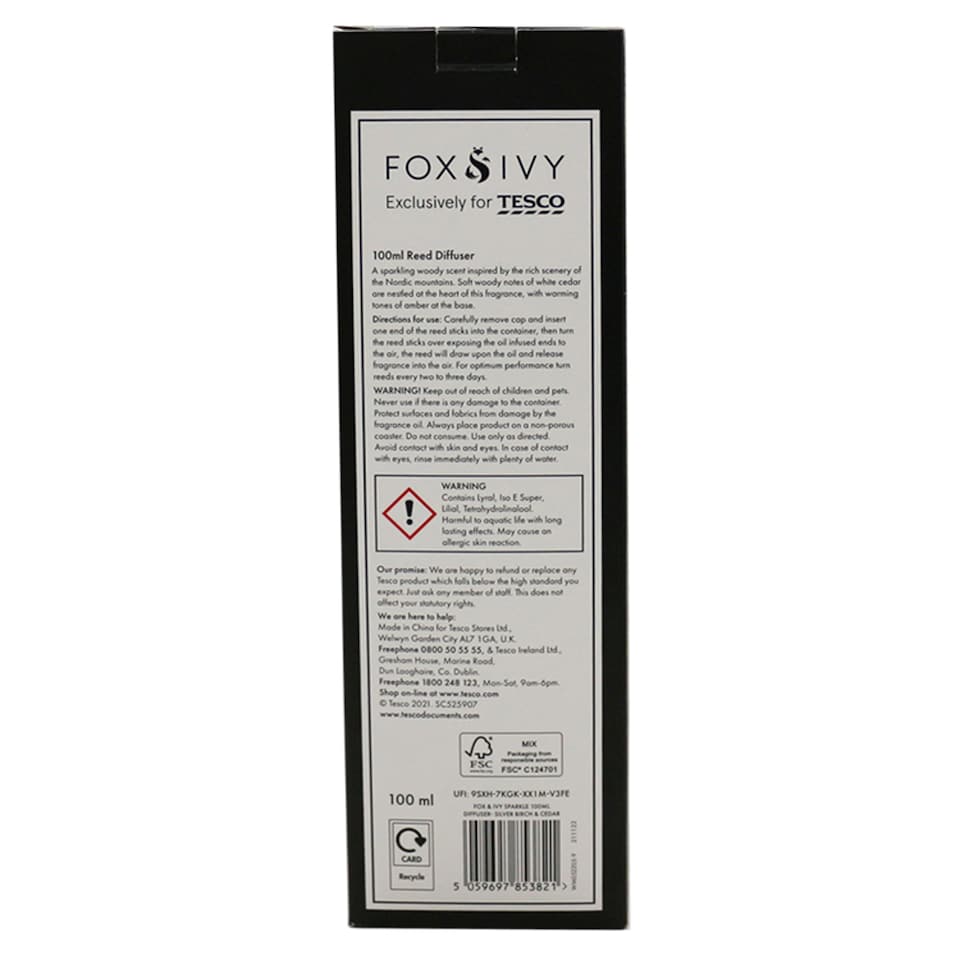 image 1 of Fox & Ivy Sparkle 100Ml Diffuser Silver Birch Cedar