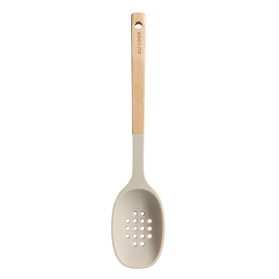 Go Cook Taupe Beechwood Silicone Slotted Spoon