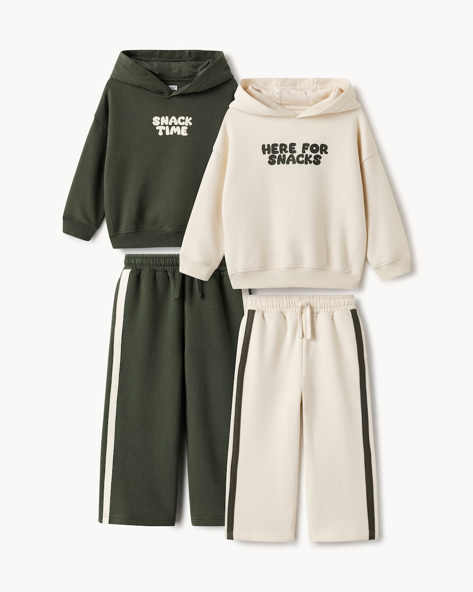 image 1 of F&F Boys 2-Pack Cotton Rich Snack Time Hoodie and Joggers Sets in Green