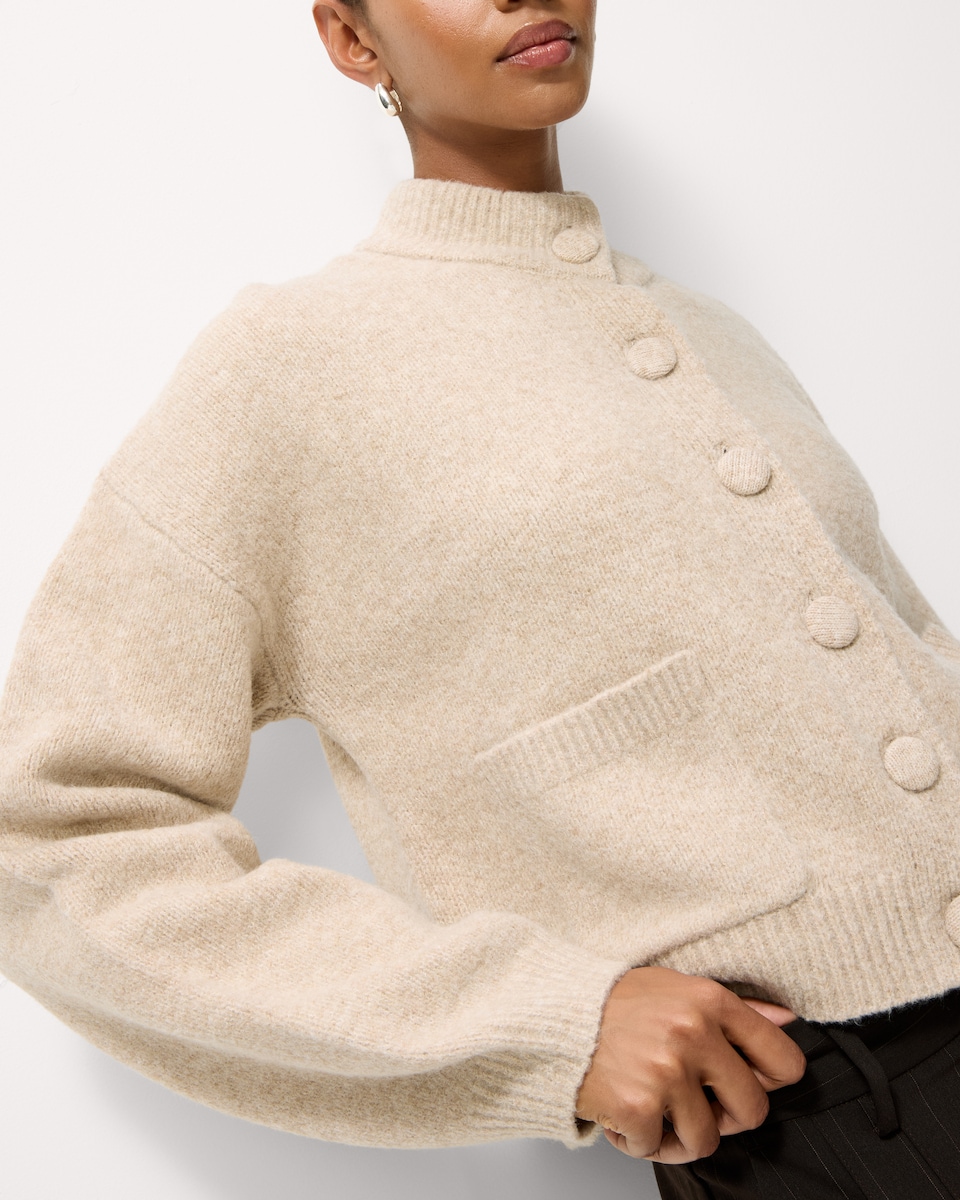 image 1 of F&F High Neck Knitted Cardigan in Neutral