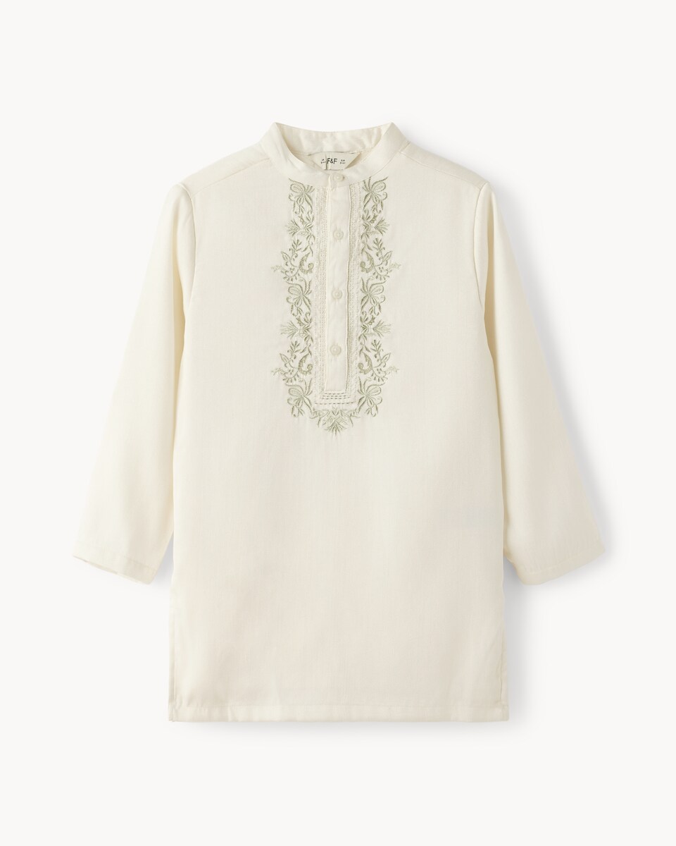 image 1 of F&F Boys Embroidered Diwali Kurta Shirt in Cream