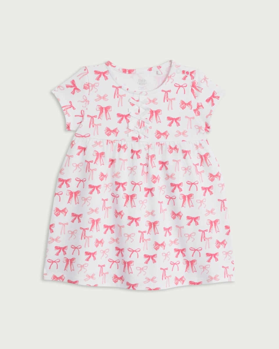 image 1 of F&F Baby Cotton Rich Bow Dress in Pink
