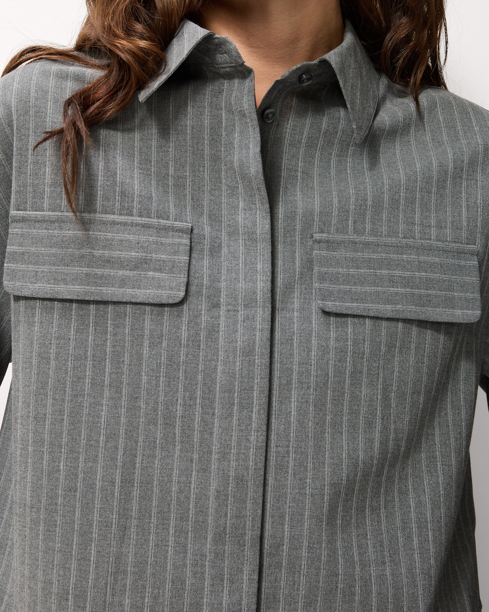image 1 of F&F Pinstripe Cropped Co-ord Shirt in Grey