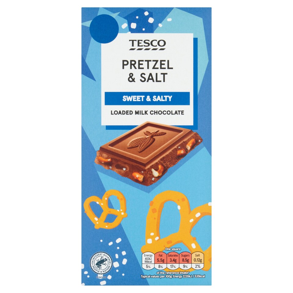 Tesco Pretzel & Salt Loaded Milk Chocolate 180g